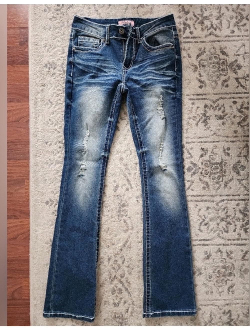 Women’s Distressed Bootcut Jeans - Blue
